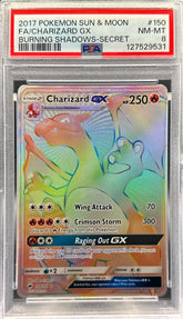 Burning Shadows Charizard PSA 8 rainbow charizard on the front