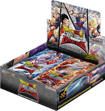 Booster box of dragon ball super critical blow. The cover includes dragon ball characters and booster packs