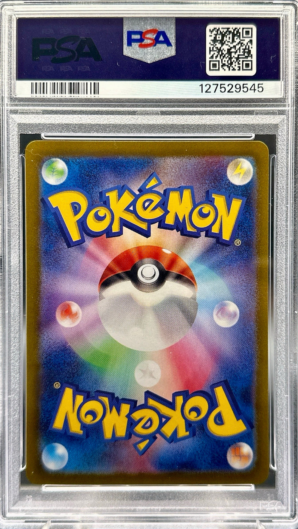 Pokémon trading card in protective packaging with FSA certification label.