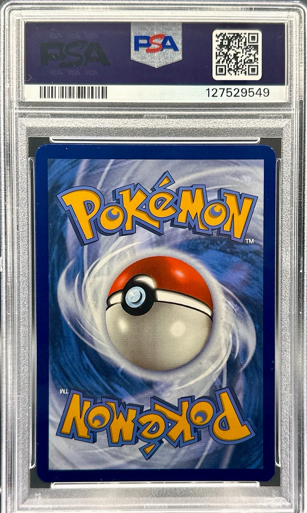 Pokémon trading card in a PSA protective case with a blue border