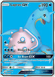 Pokémon trading card featuring Lapras GX with blue and pink design on a blue background