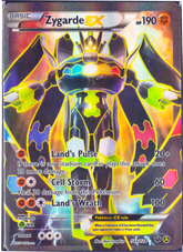 Pokémon trading card featuring Zygarde EX with colorful design and text.