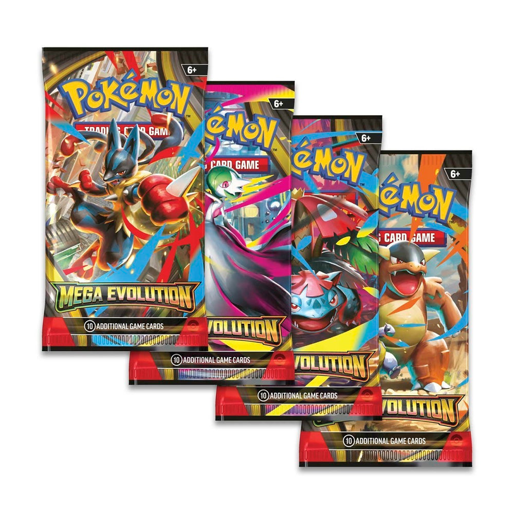 4 packs of mega evolutions pokemon booster packs with various pokemon