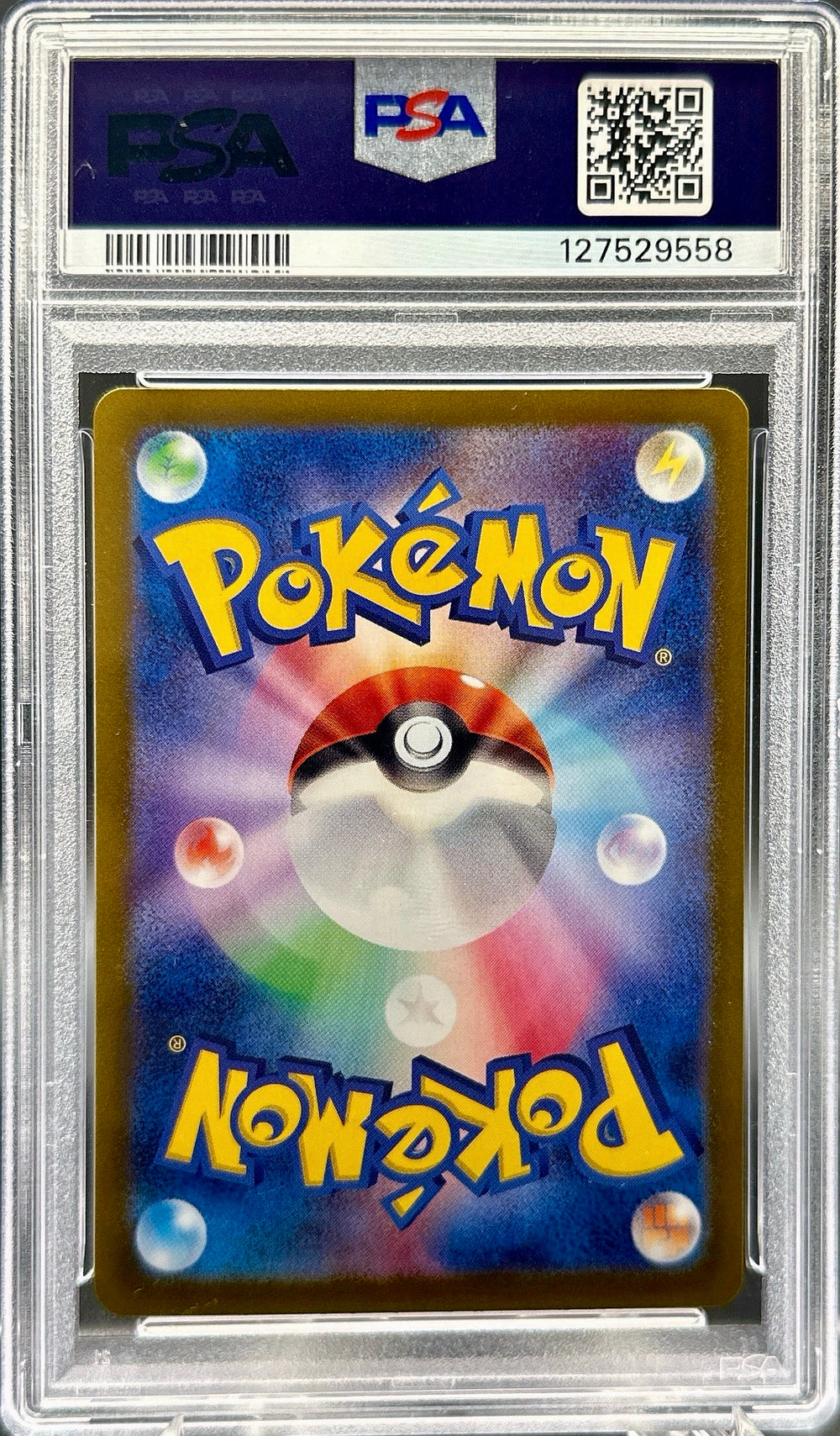 Pokémon trading card in a PSA protective case with a visible QR code.
