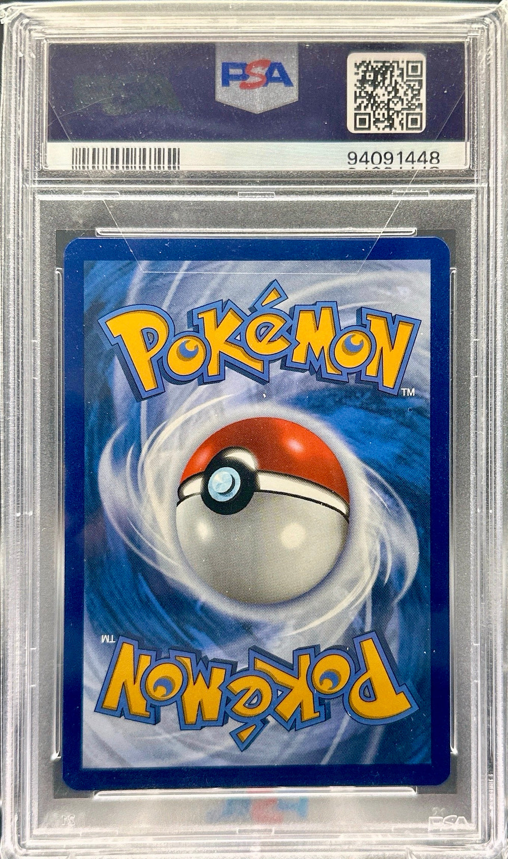 Pokémon trading card in a PSA protective case with a Pokéball design.
