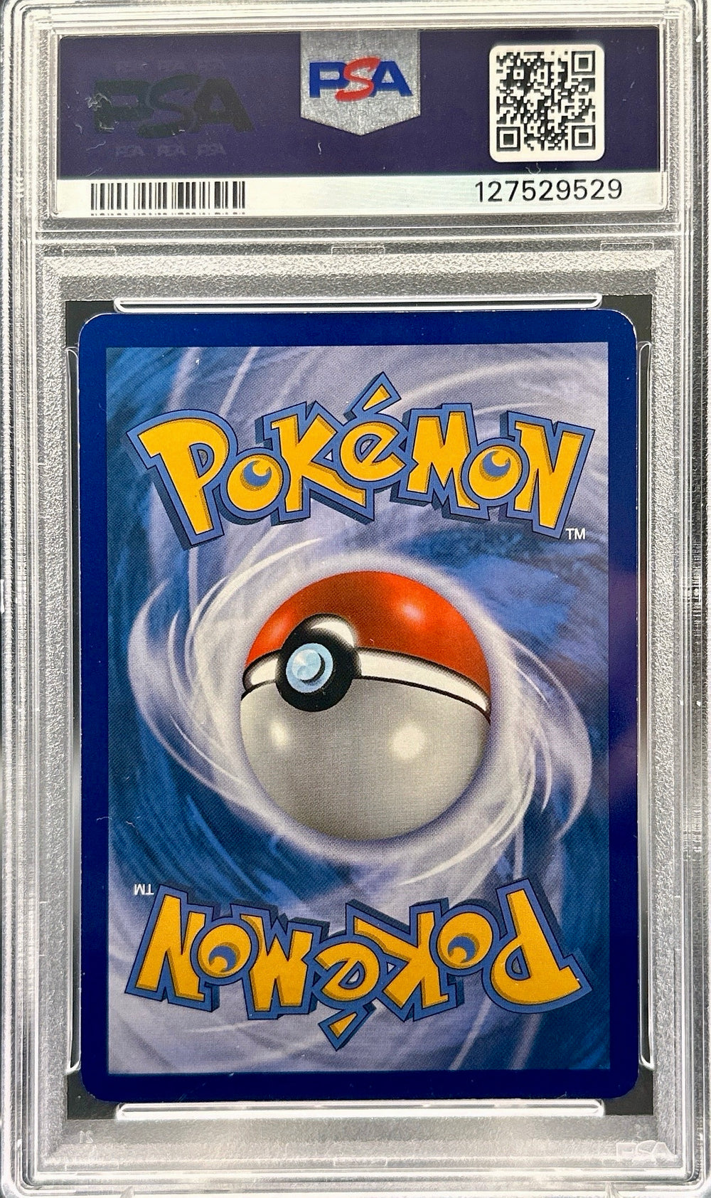 Pokémon trading card in a PSA protective case with blue border and Pokémon logo.