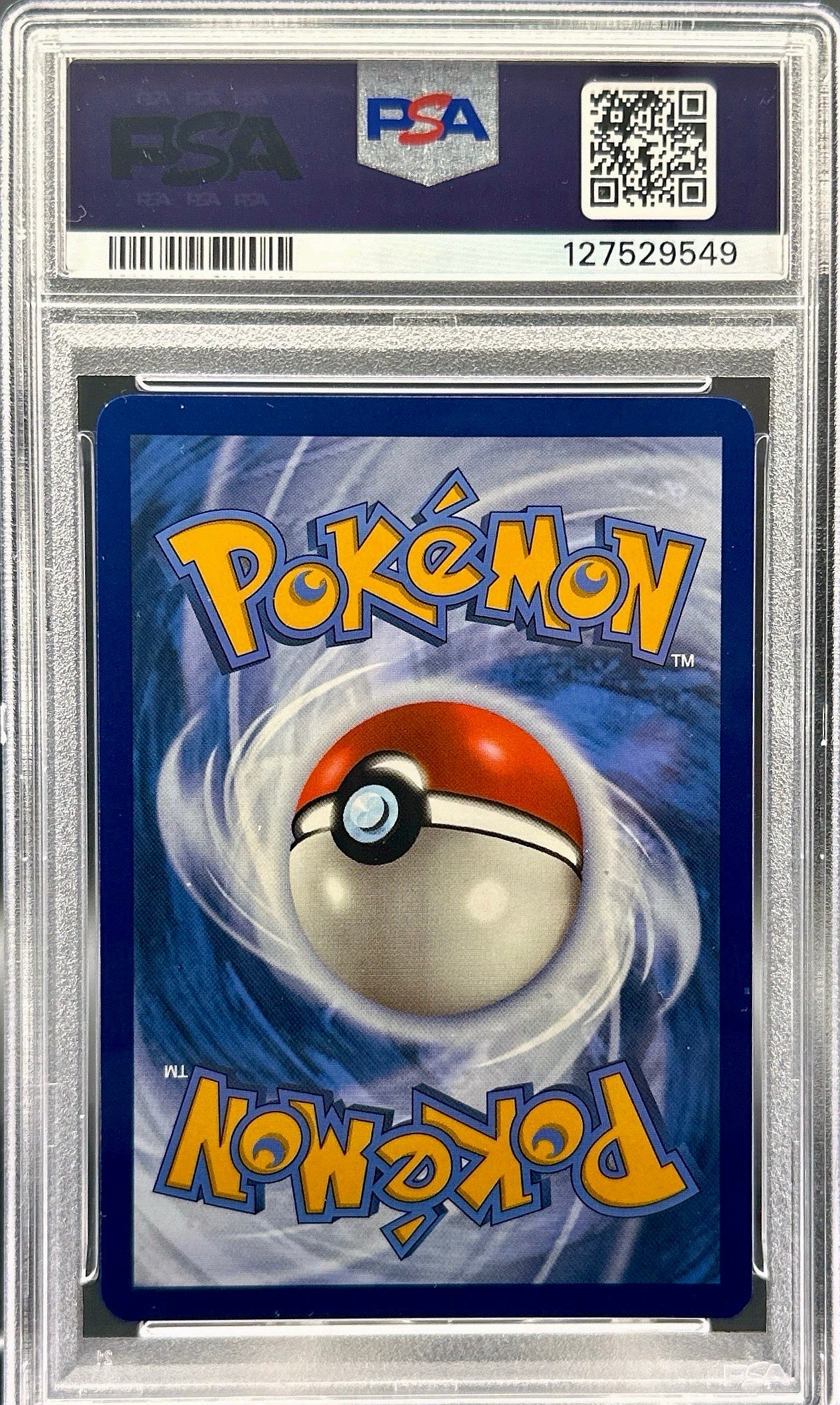 Pokémon trading card in a PSA protective case with a blue border