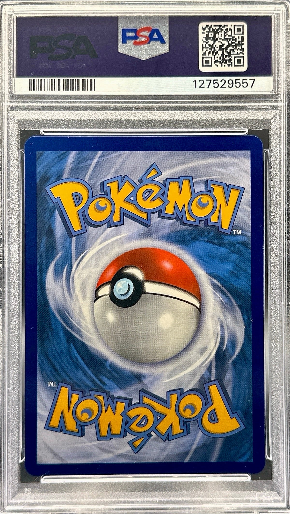 Pokémon trading card in a PSA protective case with a blue border