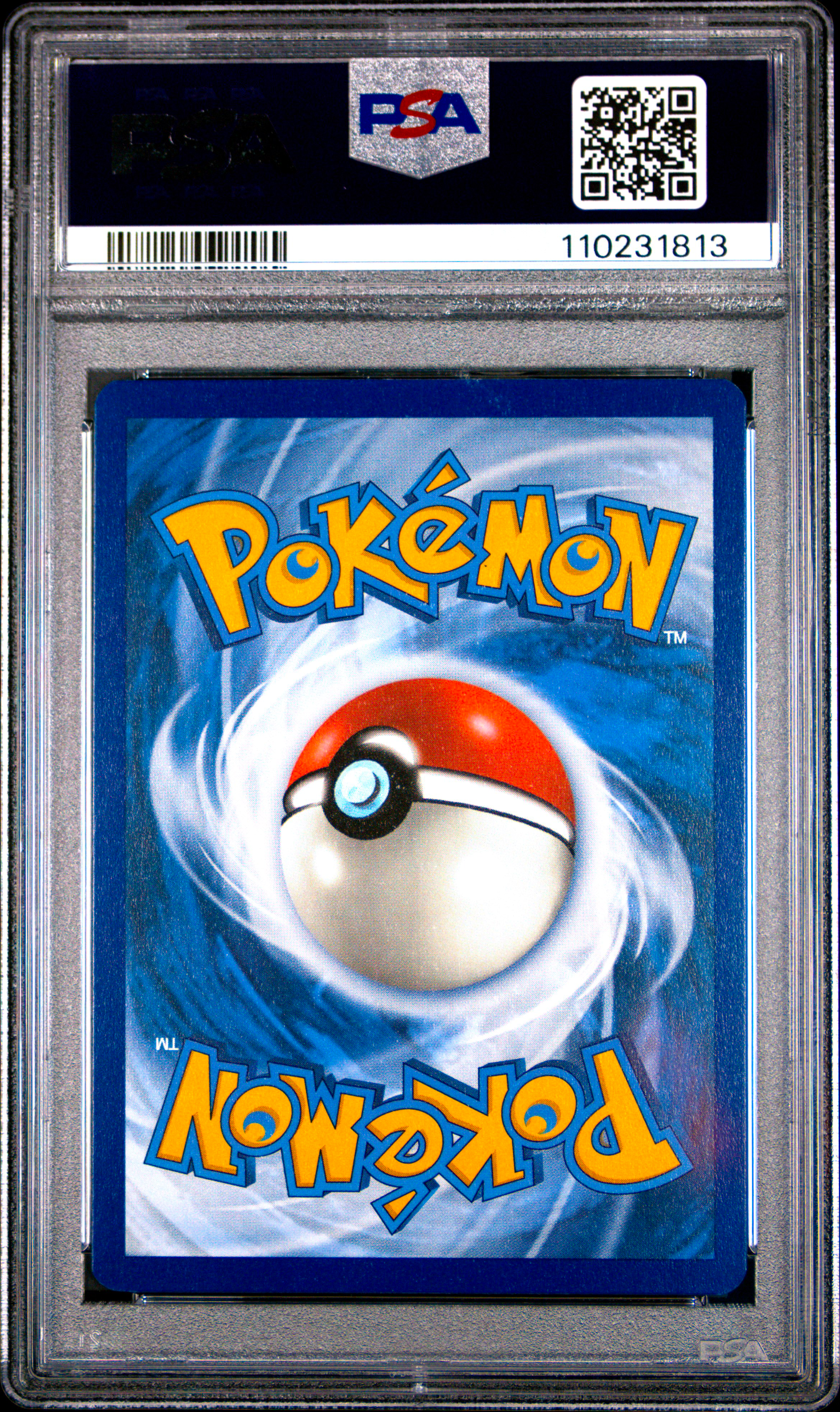 Pokémon trading card in protective case with PSA grading label