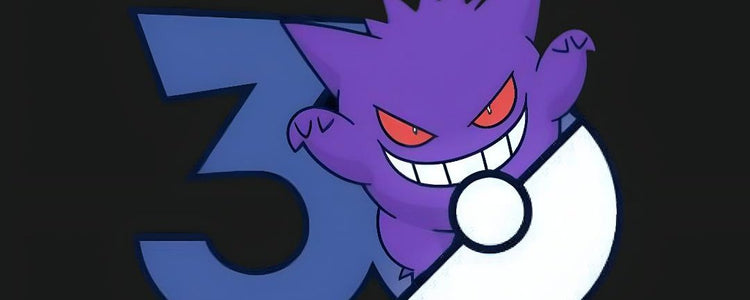 Purple cartoon character with red eyes and a white circle on a black background
