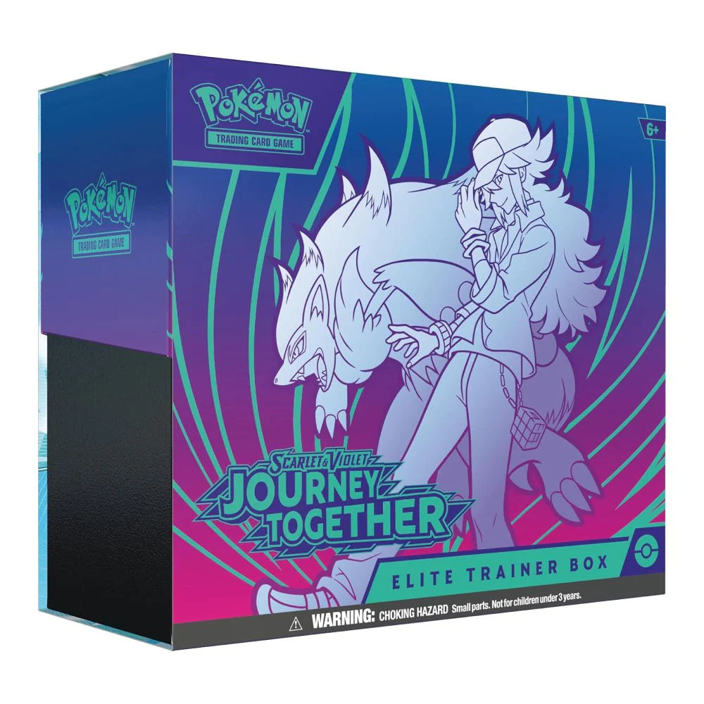 Pokémon Trading Card Game Elite Trainer Box packaging with character and Pokémon logo. Journey Together etb